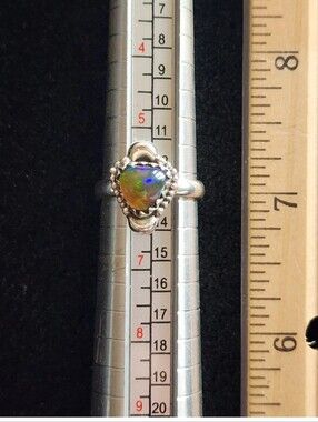Sterling Silver/Black Opal Ring Size 6 Marked/Tested+ Lots Of FIRE !!!